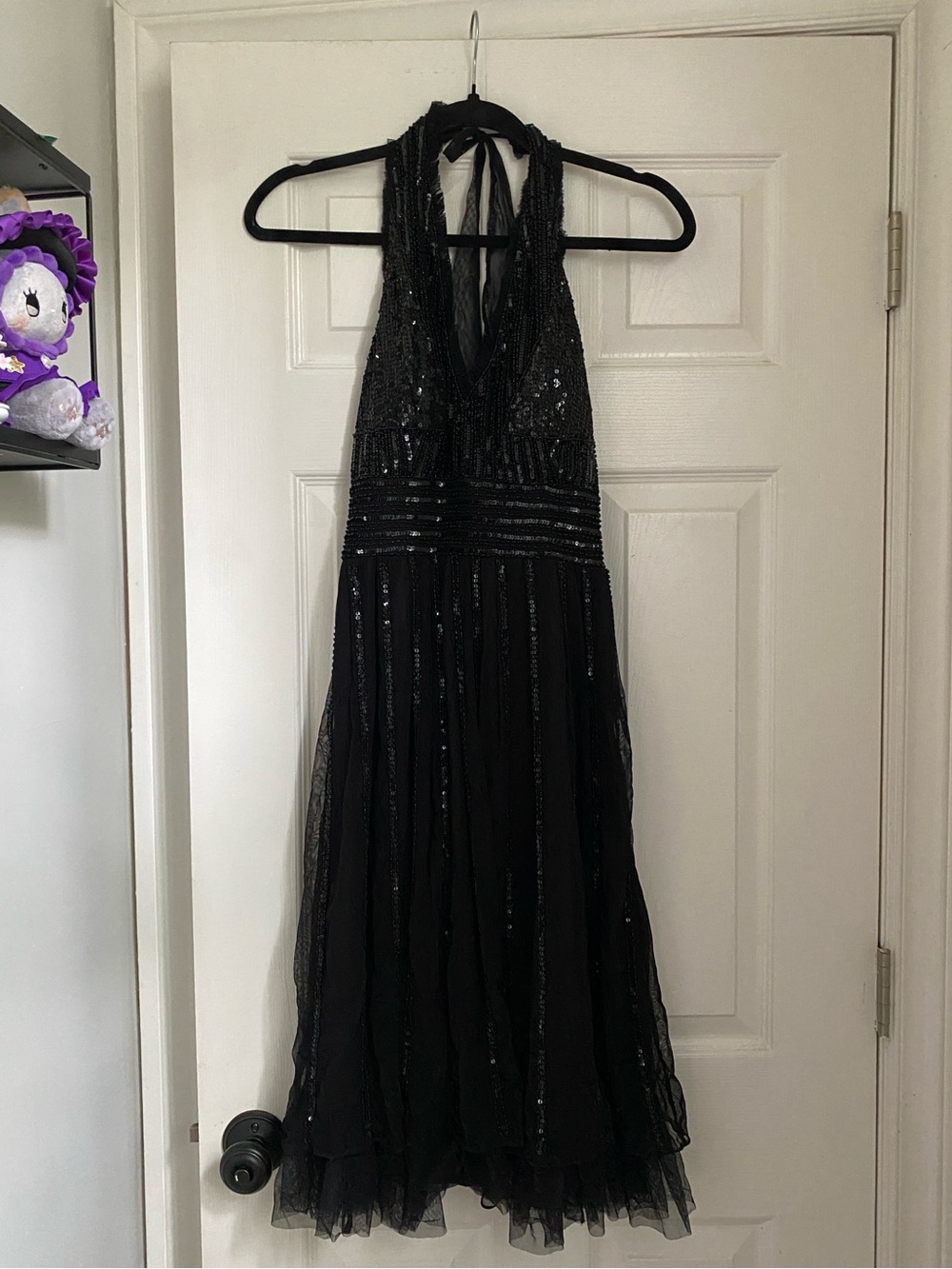 Black sequin halter dress